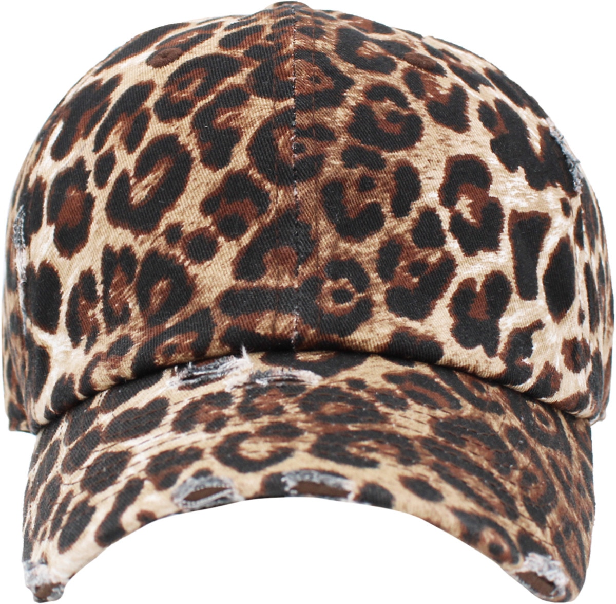 Leopard Distressed Vintage Baseball Cap Front View